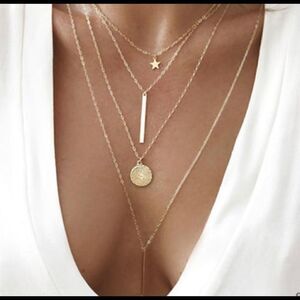 Boho Multilayer Circle Bar Pendant Necklace